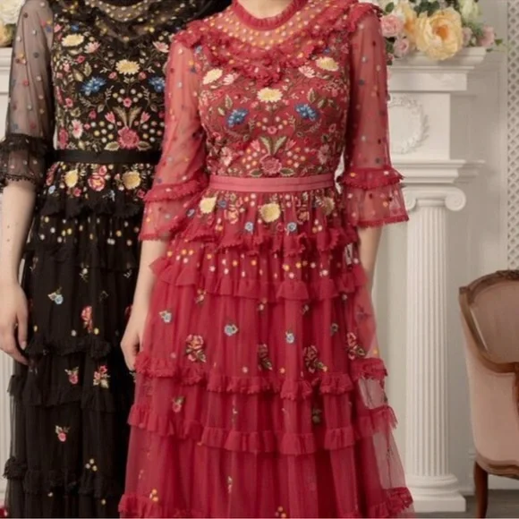 BHLDN Needle and Thread Red Pandora maxi dress gown xs small 2 4 - Picture 2 of 12